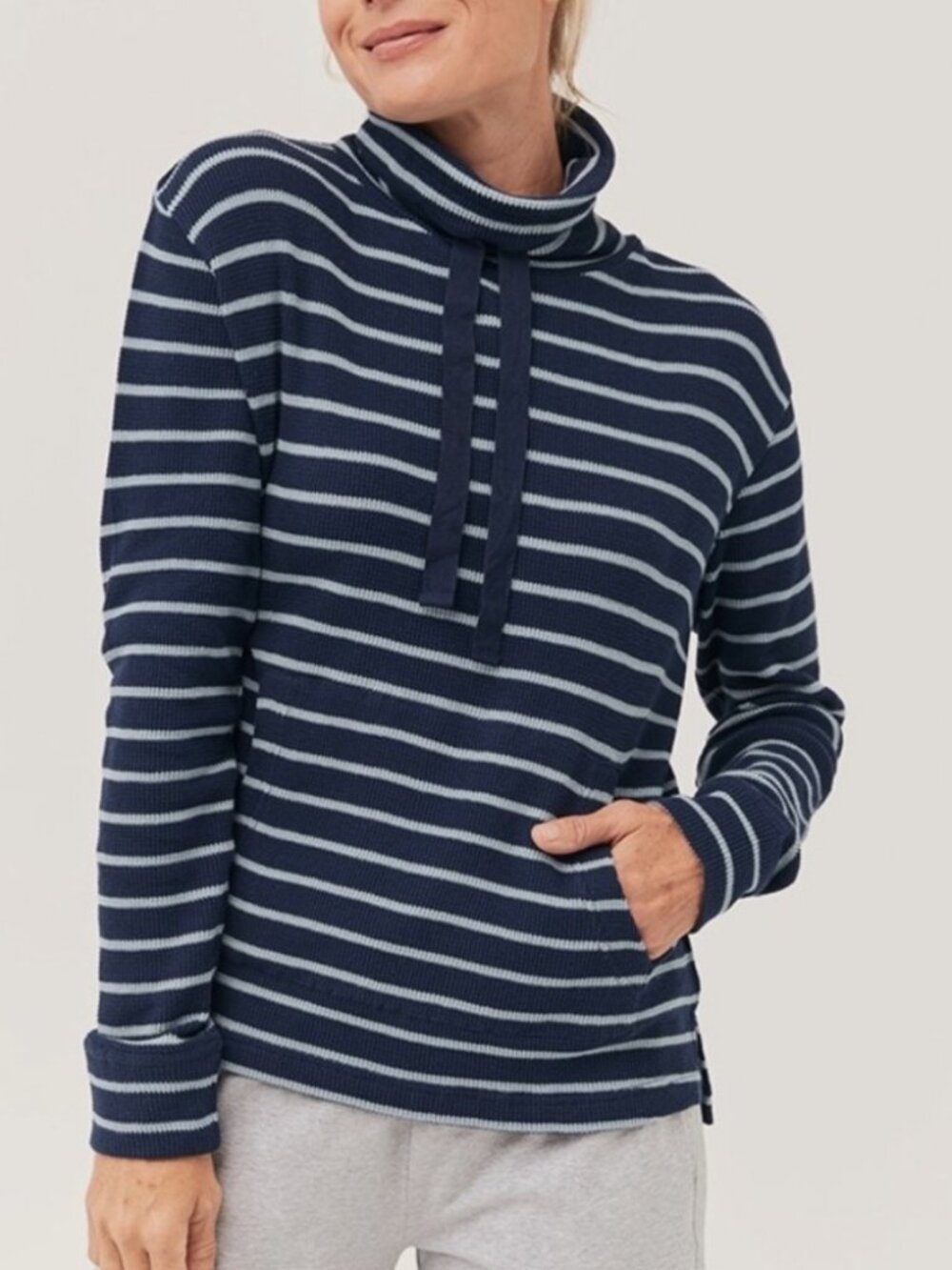 LIKE NEW! Pact Organic Cotton Funnel Neck Striped Pullover Size Small